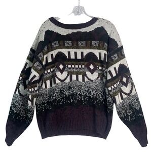 VTG Today's News Abstract Sweater M Made in‎ Korea 90s Coogi Style Streetwear